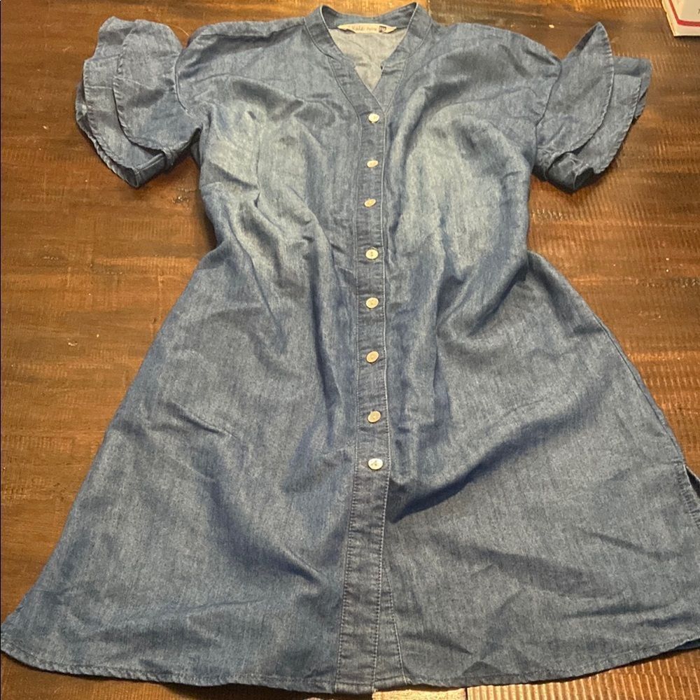 G Kale Blue Denim Chambray Button-Up Dress petite medium